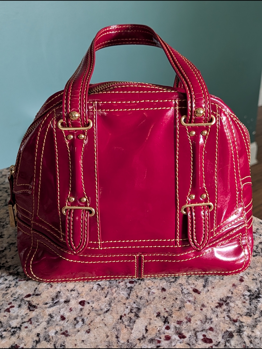 Maxx New York Red Patent Leather Bowling Satchel Bag EUC Y2K